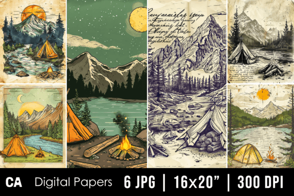 Camping Junk Journal Pages Backgrounds: Evoking Adventure