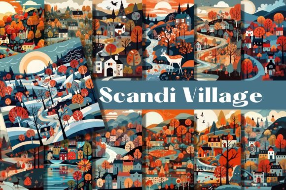 Embrace Hygge: Folk Art Scandi Village Backgrounds for Your Projects
