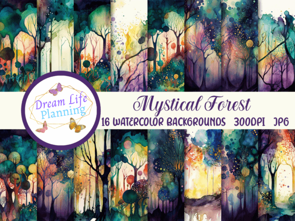 Enchanting Visuals with Mystical Forest Watercolor Backgrounds