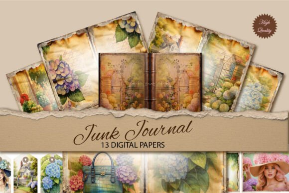 Hydrangea Junk Journal Paper Backgrounds: A Digital Collection for Crafters