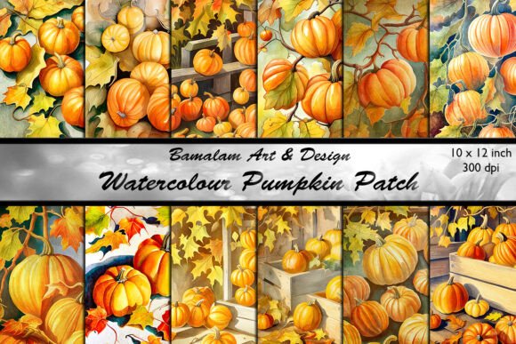 Pumpkin Patch Watercolour Backgrounds for Autumn Crafting