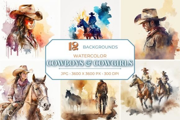 Watercolor Cowboy & Cowgirl Backgrounds: Digital Papers for Creative Projects